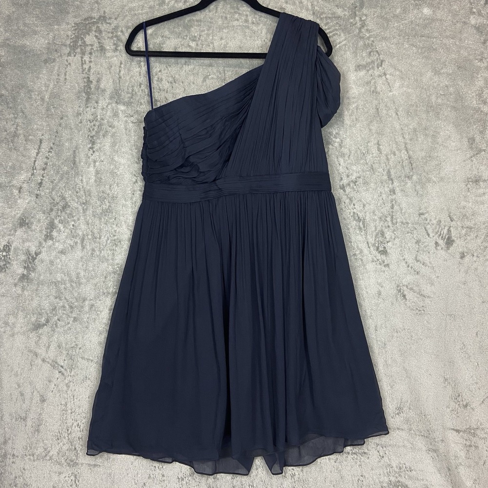 J. Crew 100 silk Navy One-Shoulder Pleated Cocktail Dress